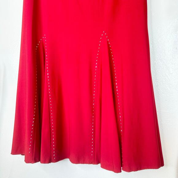 VTG 90s/Y2k Red Hot Chrome Rhinestone Studded Latin Mermaid Tango Midi Skirt 2XL - Picture 5 of 11